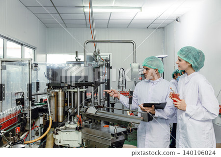 Quality control, Food safety team inspection product standard in beverage industry factory line 140196024