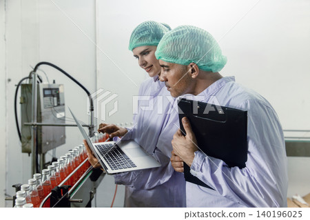 Food Safety Quality Assurance Approval Process Officer Team working check inspect line in factory 140196025