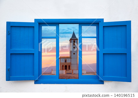 Almeria window of Cabo de Gata Salinas church Almeria window of Cabo de Gata Salinas church 140196515