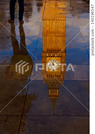 Big Ben Clock Tower puddle reflection London Big Ben Clock Tower puddle reflection London 140196547