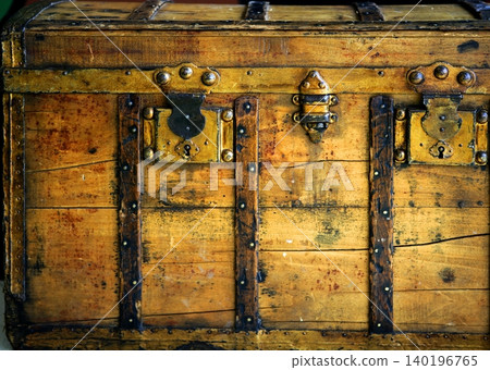 Old wooden chest, trunk in golden color Old wooden chest, trunk in golden color 140196765