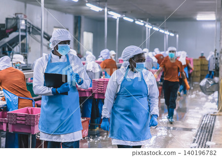 Food hygiene officer inspecting and certifying the cleanliness of fish production product factory, Food hygiene officer inspecting and certifying the cleanliness of fish production product factory, 140196782