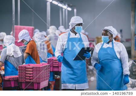 Food hygiene officer inspecting and certifying the cleanliness of fish production product factory, Food hygiene officer inspecting and certifying the cleanliness of fish production product factory, 140196789