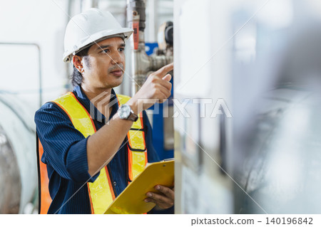 Industrial factory worker, Engineer working in plant factory, Check service plumbing pipe system. 140196842