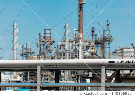Petroleum Refinery Oil and Gas plant industrial complex building. industry factory with chimney. Petroleum Refinery Oil and Gas plant industrial complex building. industry factory with chimney. 140196953