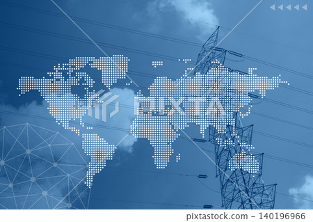 Electricity power line overlay World Map for Global Worldwide Electricity Distribution Background Electricity power line overlay World Map for Global Worldwide Electricity Distribution Background 140196966
