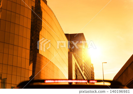 City skyline in sunny hot summer, Sun Heatwave effect in metro city, High intense UV sunlight impact City skyline in sunny hot summer, Sun Heatwave effect in metro city, High intense UV sunlight impact 140196981