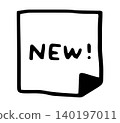 A hand-drawn "NEW" sticky note-style design to indicate new arrivals and new products. 140197011