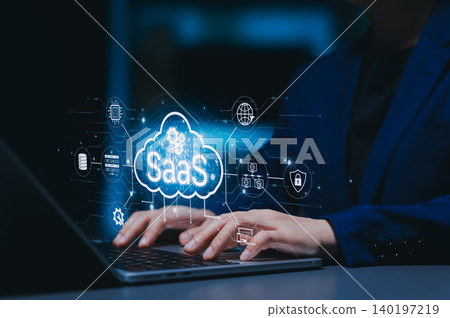 SaaS Software as a Service. cloud computing and software service platform concept. digital cloud, data servers, automation, cybersecurity, network integration, subscription technology, SaaS deployment SaaS Software as a Service. cloud computing and software service platform concept. digital cloud, data servers, automation, cybersecurity, network integration, subscription technology, SaaS deployment 140197219