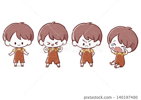 A set of cute, hand-drawn illustrations of a boy in various poses and expressions. A set of cute, hand-drawn illustrations of a boy in various poses and expressions. 140197480