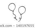Simple line art illustration of hand-drawn balloons lined up - a natural balloon art illustration that can be used for celebrations, birthdays, and party decorations. 140197655