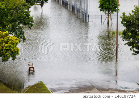 Parks in Yokohama that were submerged due to rivers overflowing during typhoons and heavy rains. 140197724