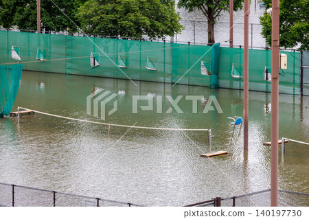Parks in Yokohama that were submerged due to rivers overflowing during typhoons and heavy rains. 140197730