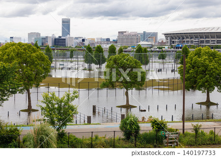 Parks in Yokohama that were submerged due to rivers overflowing during typhoons and heavy rains. Parks in Yokohama that were submerged due to rivers overflowing during typhoons and heavy rains. 140197733