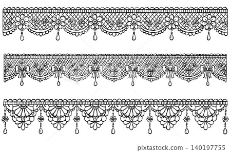 An elegant black and white lace border collection. Decorative floral trim, ribbons, scalloped edges, and delicate... An elegant black and white lace border collection. Decorative floral trim, ribbons, scalloped edges, and delicate... 140197755