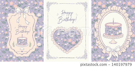 Delicate floral patterns, vintage frames, ribbons, lace heart ornaments, and decorative bar Delicate floral patterns, vintage frames, ribbons, lace heart ornaments, and decorative bar 140197979