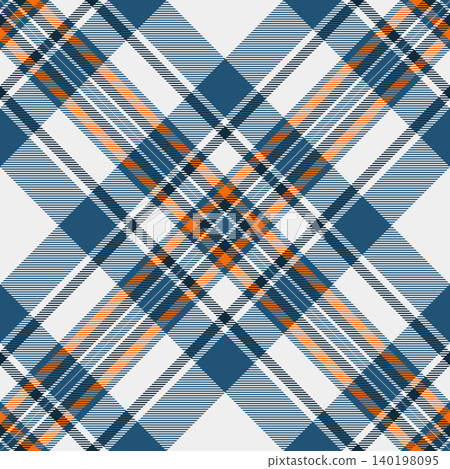 Classic plaid pattern, with blue, orange, and white stripes. Textile design for fashion, interiors, or backgrounds. Versatile for traditional or modern themes. Classic plaid pattern, with blue, orange, and white stripes. Textile design for fashion, interiors, or backgrounds. Versatile for traditional or modern themes. 140198095