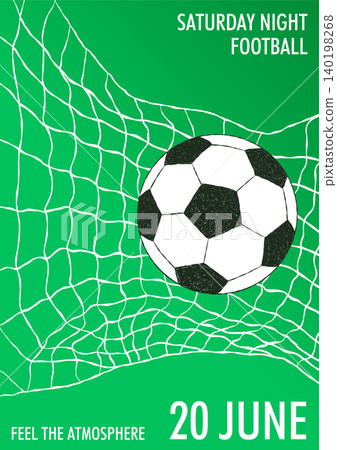 A minimalist football poster depicting the moment a classic black and white soccer ball pierces the back of the goal. A minimalist football poster depicting the moment a classic black and white soccer ball pierces the back of the goal. 140198268