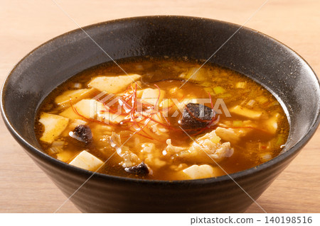 Mala soup (tofu, minced chicken, shiitake mushrooms) Mala soup (tofu, minced chicken, shiitake mushrooms) 140198516