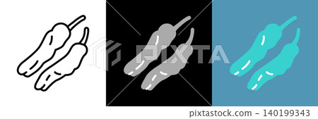 Simple vector icon of a summer vegetable, shishito pepper. Simple vector icon of a summer vegetable, shishito pepper. 140199343