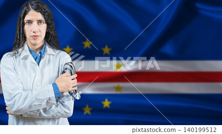 Cape Verdean national health system, Medical professional on Cape Verde flag background 140199512