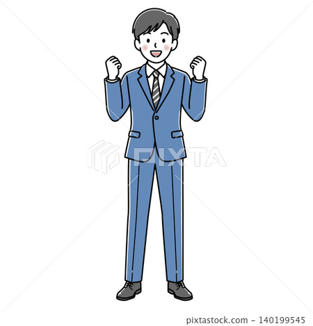 Vector illustration of a male office worker (full body) making a victory pose. Vector illustration of a male office worker (full body) making a victory pose. 140199545