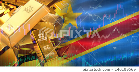 Gold bars stacked on Congolese flag. Republic of the Congo gold reserves, Concept Gold bars stacked on Congolese flag. Republic of the Congo gold reserves, Concept 140199569