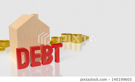 Home Debt Crisis With Golden Coins 3d render. Home Debt Crisis With Golden Coins 3d render. 140199603