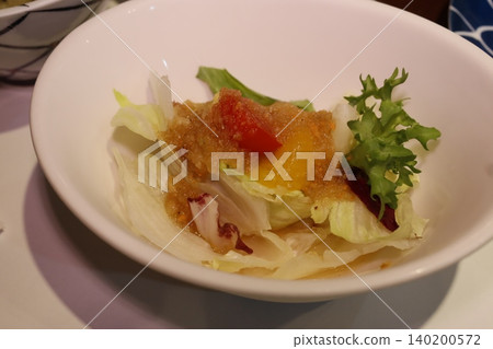 Crispy Tofu Salad with Lettuce and Garnish Crispy Tofu Salad with Lettuce and Garnish 140200572