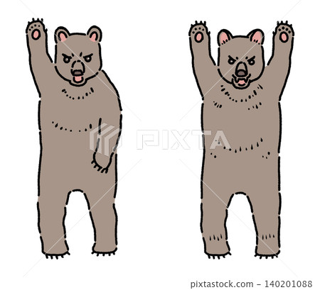 A full-body illustration of a bear with its paws raised in a threatening manner. A full-body illustration of a bear with its paws raised in a threatening manner. 140201088