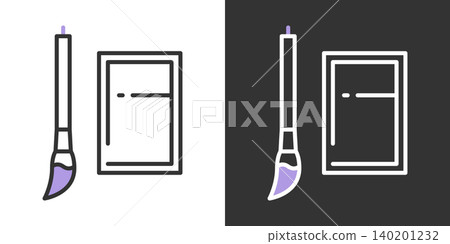 Simple vector icons of a calligraphy brush and inkstone. Simple vector icons of a calligraphy brush and inkstone. 140201232