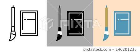 Simple vector icons of a calligraphy brush and inkstone. Simple vector icons of a calligraphy brush and inkstone. 140201233