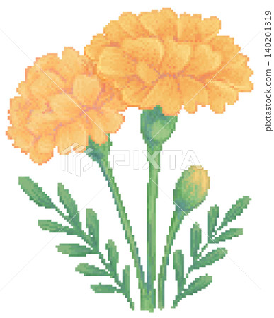 Marigold flower in pixel art Marigold flower in pixel art 140201319