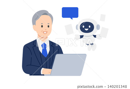 企業主對人工智慧聊天機器人提供的資訊和選項感到非常滿意 [人物向量圖] 140201348