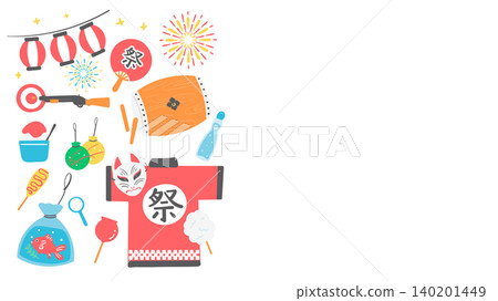 Summer festival frame illustration material, left-aligned Summer festival frame illustration material, left-aligned 140201449