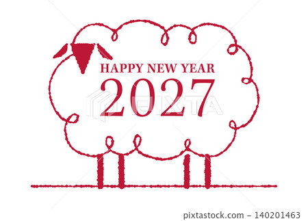 2027 New Year's Card - Year of the Sheep - Sheep Line Drawing Illustration Material (Red) 2027 New Year's Card - Year of the Sheep - Sheep Line Drawing Illustration Material (Red) 140201463
