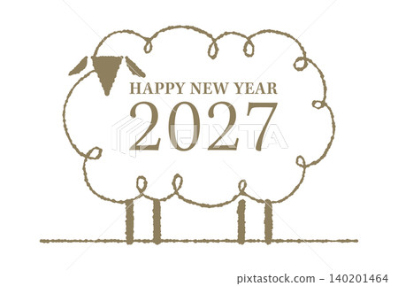2027年新年賀卡 - 羊年 - 羊線描插畫素材(赭色) 2027年新年賀卡 - 羊年 - 羊線描插畫素材(赭色) 140201464