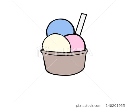 A simple, hand-drawn illustration of colorful ice cream in a cup with a spoon. A simple, hand-drawn illustration of colorful ice cream in a cup with a spoon. 140201935