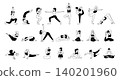 Women yoga pose doodle set with meditation and stretching exercises 140201960