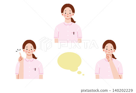 一組描繪女護士臉部表情的插圖。 一組描繪女護士臉部表情的插圖。 140202229