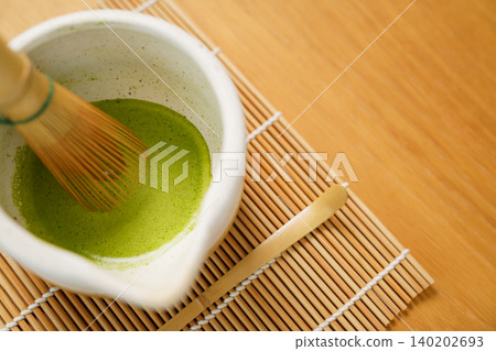 Japanese matcha tea ceremony equipment on wooden table Japanese matcha tea ceremony equipment on wooden table 140202693