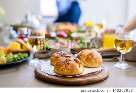 Bread and wine on the table Bread and wine on the table 140202938