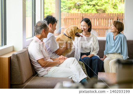 Family time with dog Family time with dog 140203199