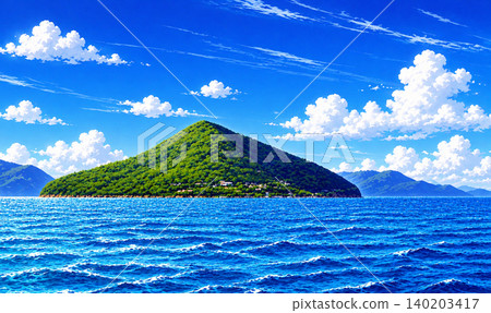 從海上看到的伊豆群島之一的豐島。 從海上看到的伊豆群島之一的豐島。 140203417