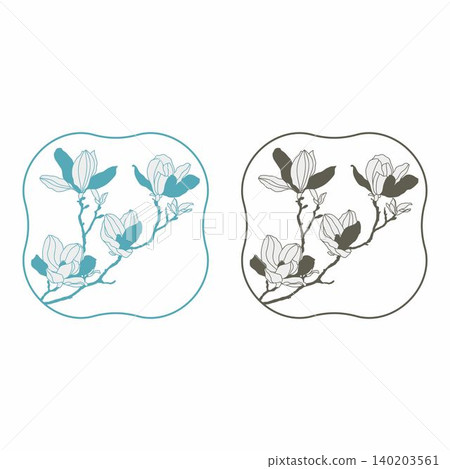 Chinese-style plant line art labels and decorative vector illustrations Chinese-style plant line art labels and decorative vector illustrations 140203561