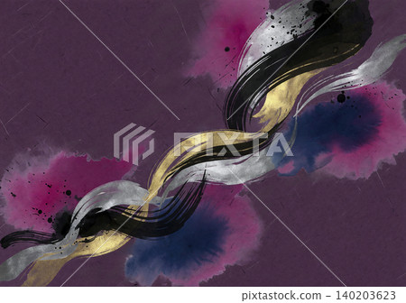 以深紫色和紙為底,飾以矢箭(箭羽)圖案的日式背景,並在上面疊加了海軍藍水彩以及黑色、金色和銀色的筆觸。 以深紫色和紙為底,飾以矢箭(箭羽)圖案的日式背景,並在上面疊加了海軍藍水彩以及黑色、金色和銀色的筆觸。 140203623