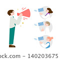 A businessman delivering emails one by one using a megaphone: an image of inefficient, analog sales and personalized service. 140203675