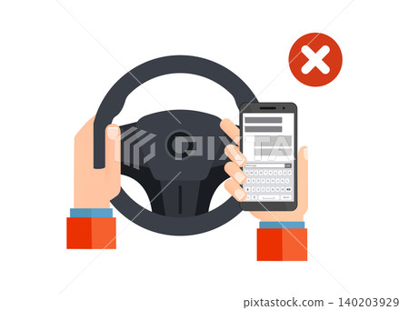 Dangerous distracted driving texting while behind wheel Stock Illustration 140203929