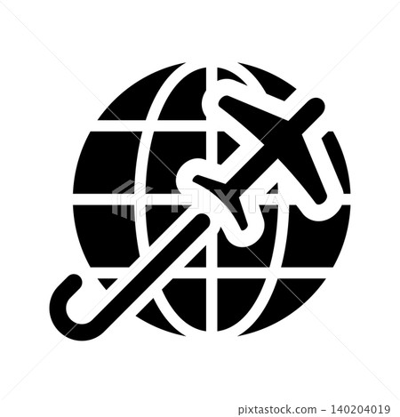 An icon of an airplane flying over the Earth An icon of an airplane flying over the Earth 140204019