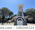 A park with a mechanical clock and cherry blossoms 140204124